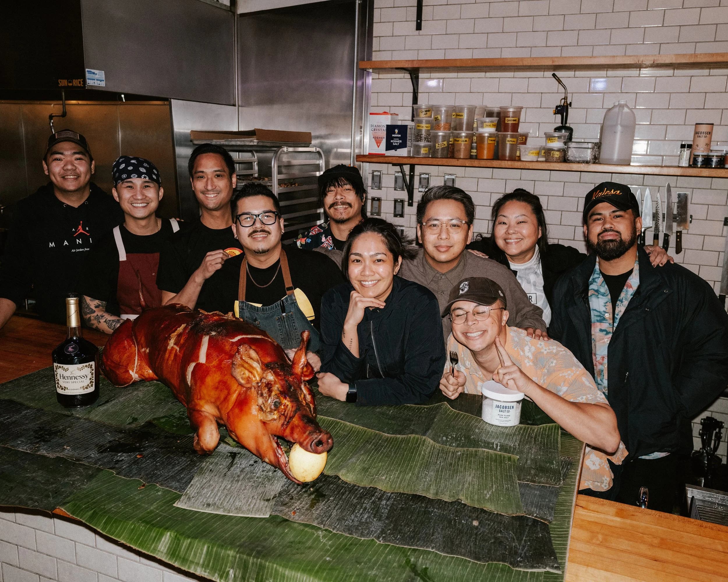 The SUN RICE team at the 5 year anniversary celebration with lechon